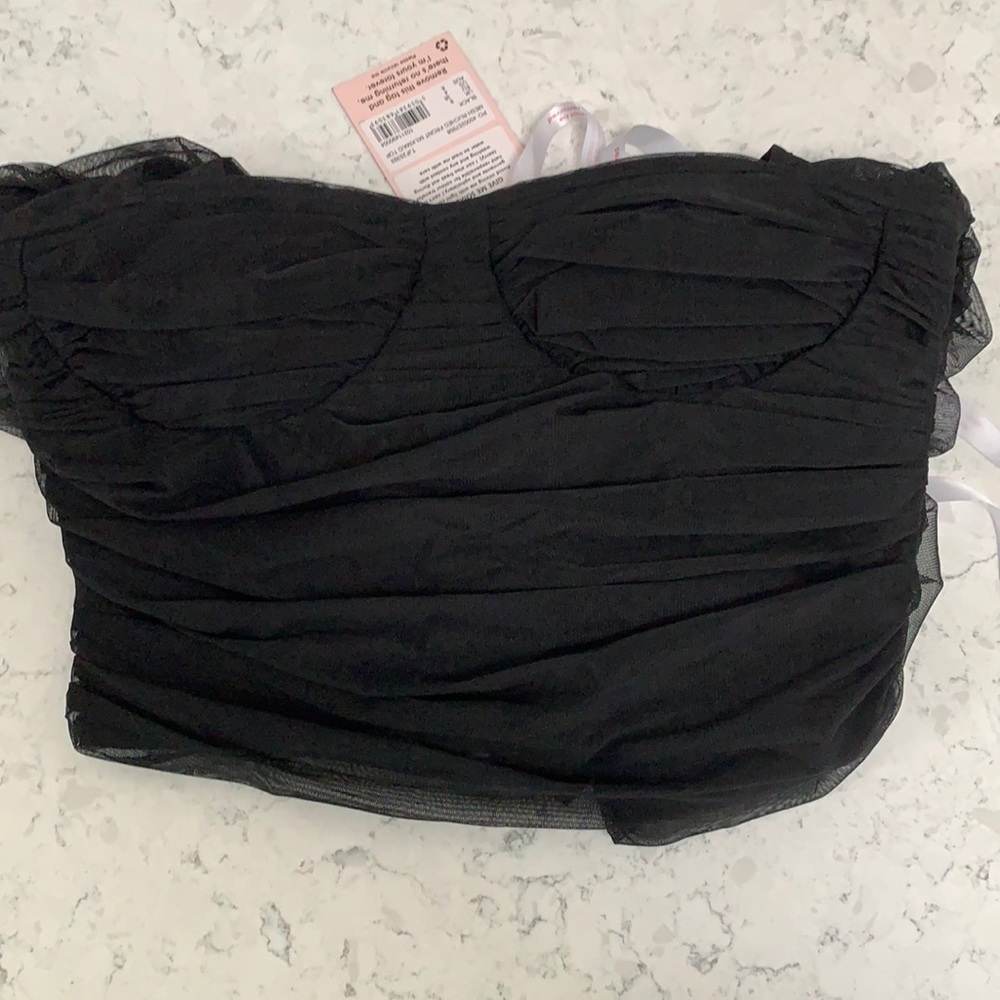 Missguided Mesh ruched front milkmaid top US sz 4 NWT black